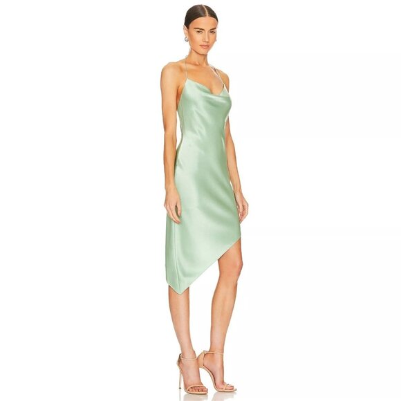 Alice + Olivia Harmony Asymmetrical Midi Dress Green Tea Womens Size 6 - Picture 2 of 9
